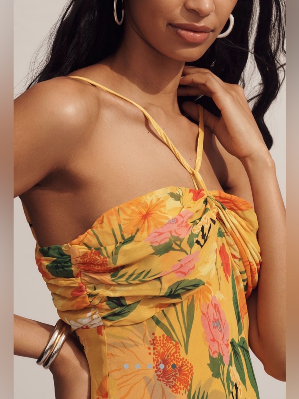 NWT By Anthropologie Halter Slip Dress - yellow floral - size large - Picture 9 of 9